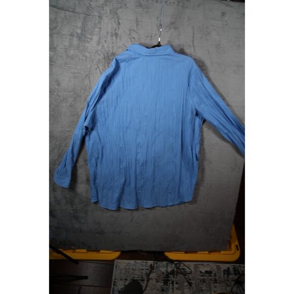 JMS Just My Size Women’s Crinkle Button Shirt Blue Long Sleeve Plus Size - Picture 4 of 5